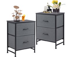 Nachtkastjes- met 2 Stoffen Lades-Set van 2 – 45 × 30 × 50 cm – Nachtkastje met Metalen Frame – Opbergkast voor Slaapkamer – Grijs