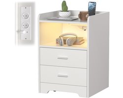 Nachtkastjes, met verstelbare ledverlichting en lades, moderne stijl, wit