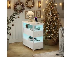 Nachtkastjes modern - Nachtkastje - 58x28x60 cm - nachtkastje wit - nachtkastje met stopcontact - Nachtkastje met vier niveaus - USB Type-C oplaadpoort - app-gestuurde slimme LED-verlichting - open opbergruimte twee lades - Antislipvoetjes