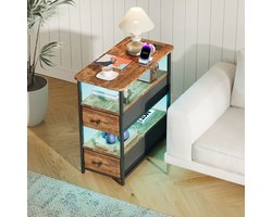 Nachtkastjes modern, Nachtkastje, Vier lagen Nachtkastje, Nachtkastje stopcontact en USB Type-C oplaadpoort, app-gestuurde slimme LED-verlichting, open opbergruimte twee lades, Antislipvoetjes, slaapkamer woonkamer bijzettafel - 58x28x60 cm - bruin