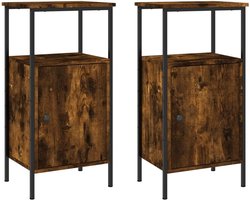Nachtkastjes Set - Meubels Hout - Opbergen Slaapkamer - Verwerkt Hout - 41x31x80 cm - Bruin