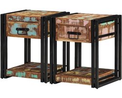 Nachtkastjes Set - Sidetables Hout - Slaapkamer Opbergen - Gerecycled Hout - 40x40x50cm - Multicolor