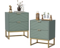 Nachtkastjes Set - Sidetables Slaapkamer - Opbergen van spullen - Lineair V-patroon - 46 x 33.5 x 56.5 cm - Groen