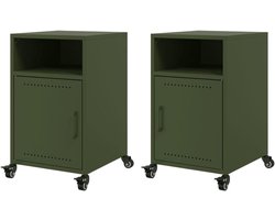 Nachtkastjes Set - Tafeltjes Slaapkamer - Opbergen Kleine Spullen - Stabiel Stalen Frame - 36x39x59 cm - Olijfgroen