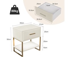 Nachtkastjes set van 2 - 1 lade en open plank - Gestoffeerde ladekast / nachtkastjes modern voor in de slaapkamer - Fluwelen stof - Beige - 40 x 31 x 50 cm