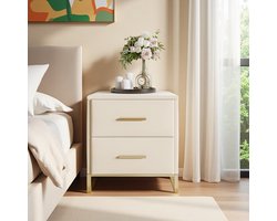 Nachtkastjes set van 2 - 2 lades - Gestoffeerde ladekast / nachtkastjes modern voor in de slaapkamer - Fluwelen stof - Beige - 40 x 40 x 50 cm