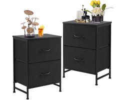Nachtkastjes Set van 2 -Delige Set met Stoffen Lades – Multifunctionele Nachtkastjes / Opbergkasten met Houten Bovenblad – 50×45×30 cm