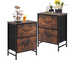 Nachtkastjes Set van 2 -Delige Set met Stoffen Lades – Multifunctionele Nachtkastjes / Opbergkasten met Houten Bovenblad – 50×45×30 cm