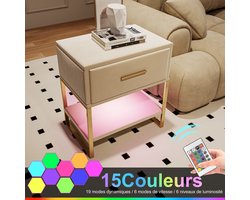 Nachtkastjes set van 2 - LED-stripverlichting - 1 lade en open plank - Gestoffeerde ladekast / nachtkastjes modern voor in de slaapkamer - Fluwelen stof - Beige - 40 x 31 x 50 cm