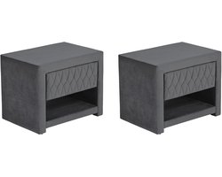 Nachtkastjes Set van 2 met Lade en Opbergvak 50 x 41 x 35 cm – Luxe Fluwelen Nachtkastje Antracietgrijs – Modern Bedkastje met Lade – Zacht Velvet Design – Opbergkastje Slaapkamer – Luxe Bedside Table – Abkantoor