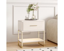 Nachtkastjes Set van 2, Moderne LED Nachttafel van Velours met 1 Lade en 1 Open Plank, Bed Nachtkast, Bijzettafels, voor Slaapkamer, Woonkamer, L40 x H50 cm, Beige