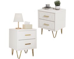 Nachtkastjes Set van 2, Moderne Nachttafel van PU met 2 laden, Bed Nachtkast, Bijzettafels, voor Slaapkamer, Woonkamer, L41 x H51 cm, Beige