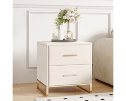Nachtkastjes Set van 2, Moderne Nachttafel van Velours met 2 laden, Bed Nachtkast, Bijzettafels, voor Slaapkamer, Woonkamer, L40 x H50 cm, Beige