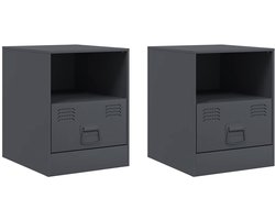 Nachtkastjes Set van 2 | Nachtkast | Lamptafel | Bedside kasten 34,5x39x44 cm staal antracietkleurig