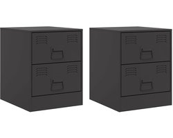 Nachtkastjes Set van 2 | Nachtkast | Lamptafel | Bedside kasten 34,5x39x44 cm staal zwart