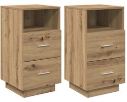 Nachtkastjes Set van 2 | Nachtkast | Lamptafel | Bedside kasten met 2 lades 36x36x68 cm artisanaal eiken
