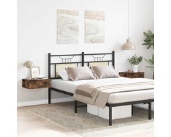 Nachtkastjes Set van 2 | Nachtkast | Lamptafel | Bedside kasten zwevend 40x30x15cm bewerkt hout gerookt eiken