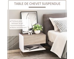 Nachtkastjes set van 2 - Nachtkastje zwevend - Nachtkastje - Nachtkast - Met lade - Wandmontage - Uitschuifbare lade - tweekleurig hout met een afwerking in licht eiken en wit