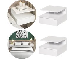 Nachtkastjes set van 2 - Nachtkastje zwevend - Nachtkastje - Nachtkast - Met lade - Wandmontage - Wit