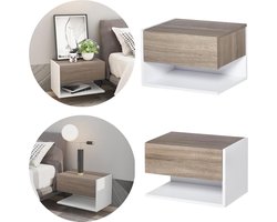 Nachtkastjes set van 2 - Nachtkastje zwevend - Nachtkastje - Nachtkast - Met lade - Wandmontage - Wit/Noten