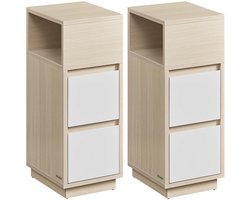 Nachtkastjeset – 2 stuks – Smal model – Naturel beige/Wolkwit