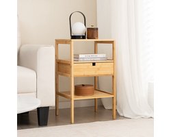 Nachtkastje/set van 2 3-laags bamboe nachtkastje Multifunctioneel nachtkastje met opberglade en lattenbodem Natuurlijk