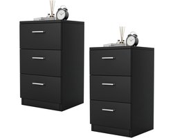 Nachtkastje/Set van 2 nachtkastjes, opbergmeubel met 3 lades, kantoorkast, wit/zwart/grijs