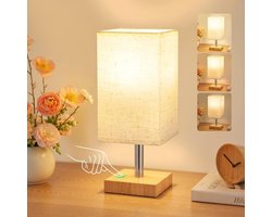 Nachtkastlamp – Kleine, dimbare tafellamp met touch-bediening en linnen kap – 3 dimstanden – Inclusief lichtbron – Compact ontwerp – Geschikt voor nachtkastjes, studentenkamers, woonkamers en kantoren