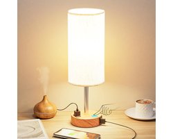 Nachtlamp met Oplaadpoorten - Dimbaar - Voor Slaapkamer / Woonkamer - Met Kap - Sfeerverlichting - Bedlamp - Tafellamp