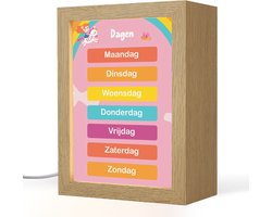 Nachtlampje 15x20 cm - Kinder lamp - Dagen van de week - Educatief - Leren voor kinderen - Roze - Tafellamp kinderkamer - Slaapkamer lamp - Bedlamp kinderen - Kinderlampje stopcontact - Wandlamp babykamer - Nachtlampjes