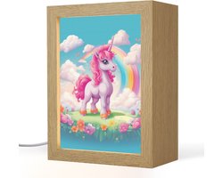 Nachtlampje 15x20 cm - Kinder lamp - Unicorn - Meisjes - Bloemen - Regenboog - Eenhoorn - Tafellamp kinderkamer - Slaapkamer lamp - Bedlamp kinderen - Kinderlampje stopcontact - Wandlamp babykamer - Nachtlampjes