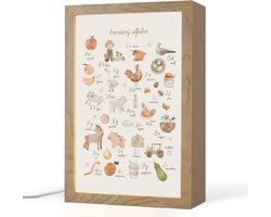 Nachtlampje 20x30 cm - Kinder lamp - Alfabet - Boerderij - Educatief - Letters leren voor kinderen - Dieren - Tafellamp kinderkamer - Slaapkamer lamp - Bedlamp kinderen - Kinderlampje stopcontact - Wandlamp babykamer - Nachtlampjes