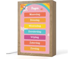 Nachtlampje 20x30 cm - Kinder lamp - Dagen van de week - Educatief - Leren voor kinderen - Roze - Tafellamp kinderkamer - Slaapkamer lamp - Bedlamp kinderen - Kinderlampje stopcontact - Wandlamp babykamer - Nachtlampjes