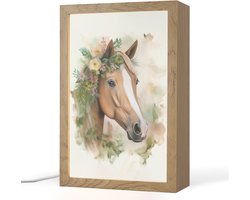Nachtlampje 20x30 cm - Kinder lampje - Paard - Bloemen - Natuur - Waterverf - Dieren - Tafellamp kinderkamer - Slaapkamer lamp - Bedlamp kinderen - Kinderlampje stopcontact - Wandlamp babykamer - Nachtlampjes