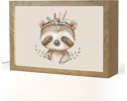Nachtlampje 30x20 cm - Kinder lampje - Luiaard - Dieren - Bohemian - Boho - Tafellamp kinderkamer - Slaapkamer lamp - Bedlamp kinderen - Kinderlampje stopcontact - Wandlamp babykamer - Nachtlampjes