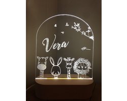 Nachtlampje bos en jungledieren met naam - babykamer - lamp - kind -
