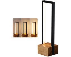 Nachtlampje, massief houten tafellamp, vierkante moderne nachtlamp, dimbaar, houten voet, frame van aluminiumlegering, 10x10x35 cm