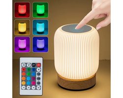 Nachtlampje - Oplaadbaar nachtlampje - Afstandsbediening - 13+ kleuren - Tijdfunctie - Wake-up Light - Sfeerlamp - Leeslamp - Tafellamp slaapkamer - Nachtlampje kinderen en volwassenen - Touch bediening - Dimbaar - Draadloos Nachtlampje Bamboe