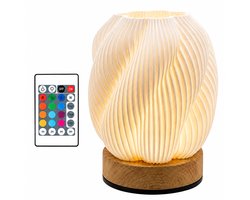 Nachtlampje - Oplaadbaar nachtlampje - Afstandsbediening - 13+ kleuren - Tijdfunctie - Wake-up Light - Sfeerlamp - Leeslamp - Tafellamp slaapkamer - Nachtlampje kinderen en volwassenen - Touch bediening - Dimbaar - Draadloos Nachtlampje Bamboe