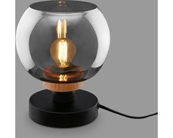 Nachtlampje rookglas - kabelschakelaar bureaulamp tafellamp E14 zwart-hout - thuiskantoor leeslamp