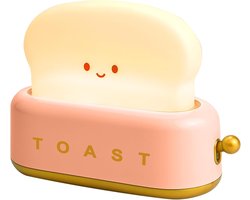 Nachtlampje Toaster Lamp - Nachttafellamp voor Kinderen, LED Nachtlampje met USB Oplaadbaar en Timer, Draagbare Slaapkamer Nachttafellamp voor Kind Tiener Kamer Decoratie (Roze)