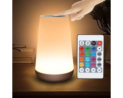 Nachtlampje Touch dimbaar, Bedlampje Tafellamp met Afstandsbediening, 13 Kleuren 5 Helderheid 4 Standen, USB Led-nachtlampje Timerfunctie Slaapkamer Camping Slaapkamer, Lichtbruin