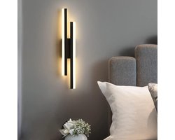 Nachtlampje - Wandlamp - Geometrische Vormgeving 48 Cm Lengte + Flimmervrije LED Verlichting - 1 Stuk - Hal/Trapopgang/Slaapkamer/Zwart