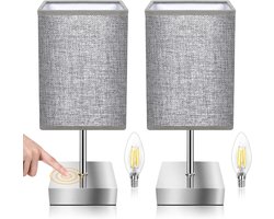 Nachttafellamp Touch Dimbaar met 3 helderheidsniveaus - Linnen Lampenkap - Inclusief E14 Lamp - Voor Woonkamer Slaapkamer Hal