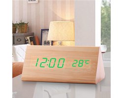 Nachtwekker met Bamboe en Hout - Digitale Akoestische LED Klok met Thermometer
