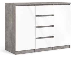 Nada dressoir 2 deuren en 4 lades, betondecor/wit hoogglans.