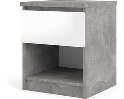 Nada nachtkastje met 1 lade en 1 plank, betondecor/wit hoogglans.