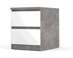 Nada nachtkastje met 2 lades , betondecor/wit hoogglans.