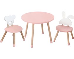 Nadokids® Round Table, Bear and Bunny Chair Set Roze/Wit - Uniek Design, Kindvriendelijke en Kwalitatieve Kindermeubels