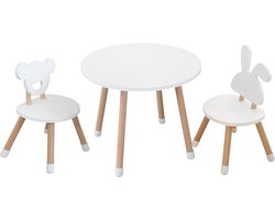 Nadokids® Round Table, Bear and Bunny Chair Set Wit - Uniek Design, Kindvriendelijke en Kwalitatieve Kindermeubels